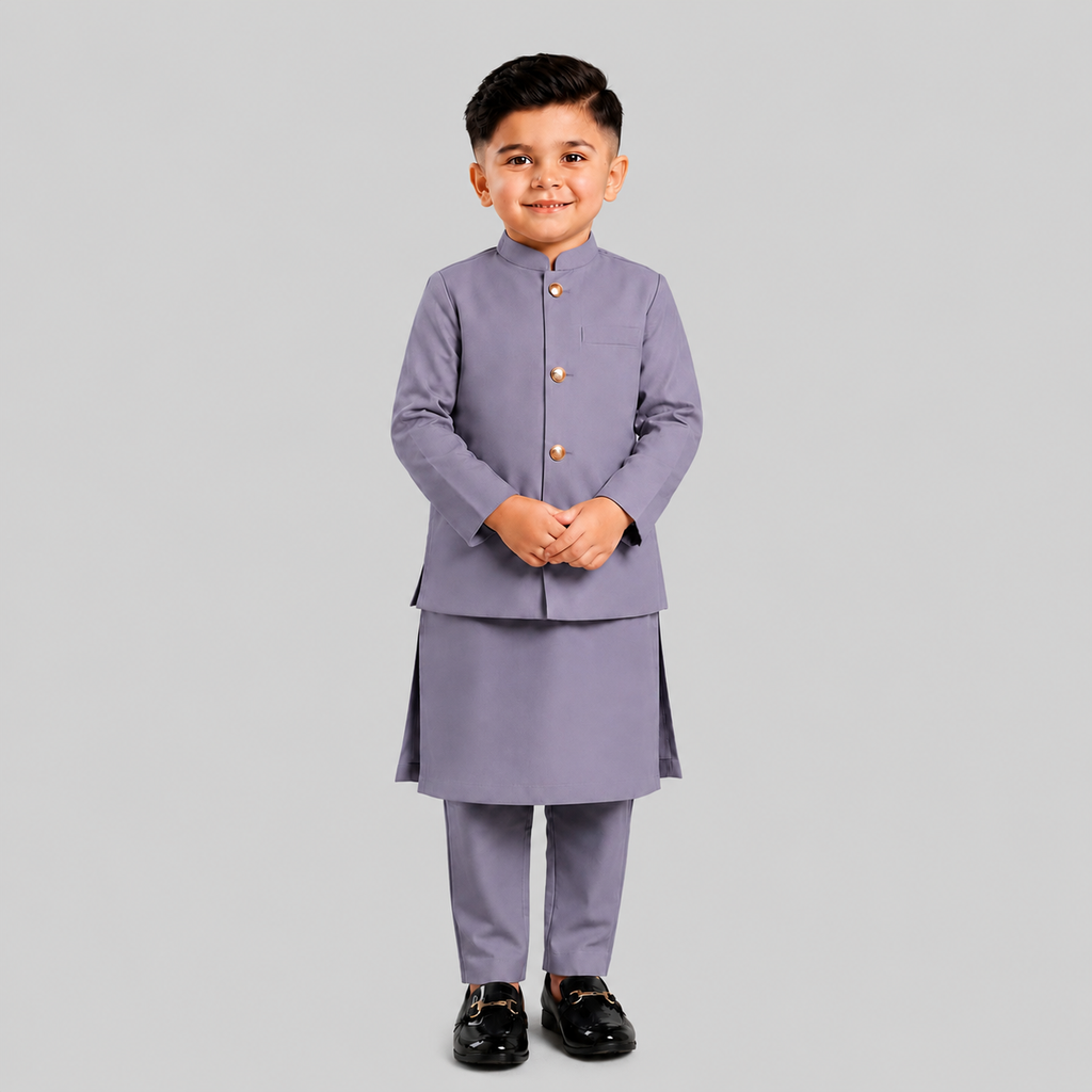 Ash Purple Waistcoat & Kurta Pajama