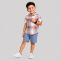 Irish Multicolor check shirt with steel blue shorts