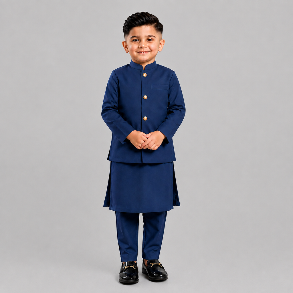 Midnight blue waistcoat & kurta pajama
