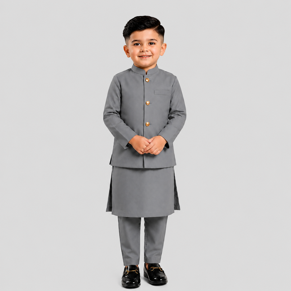Slate Gray Waistcoat & Kurta Pajama