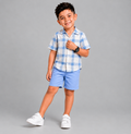 Sky blue check shit with Light Blue Cotton Shorts